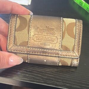 Coach Metallic Bronze Signature C Card Key Case